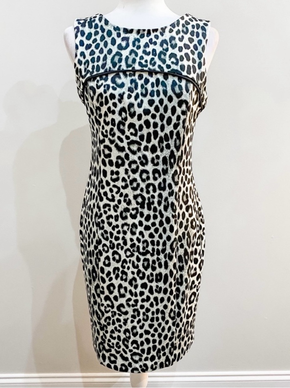 Michael Kors Black and White Leopard Print Sheath Dress